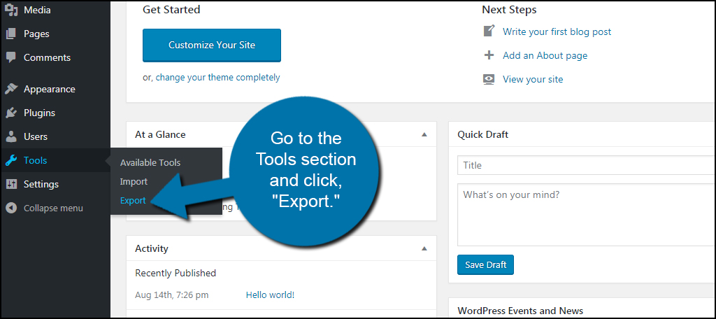 Export site wordpress